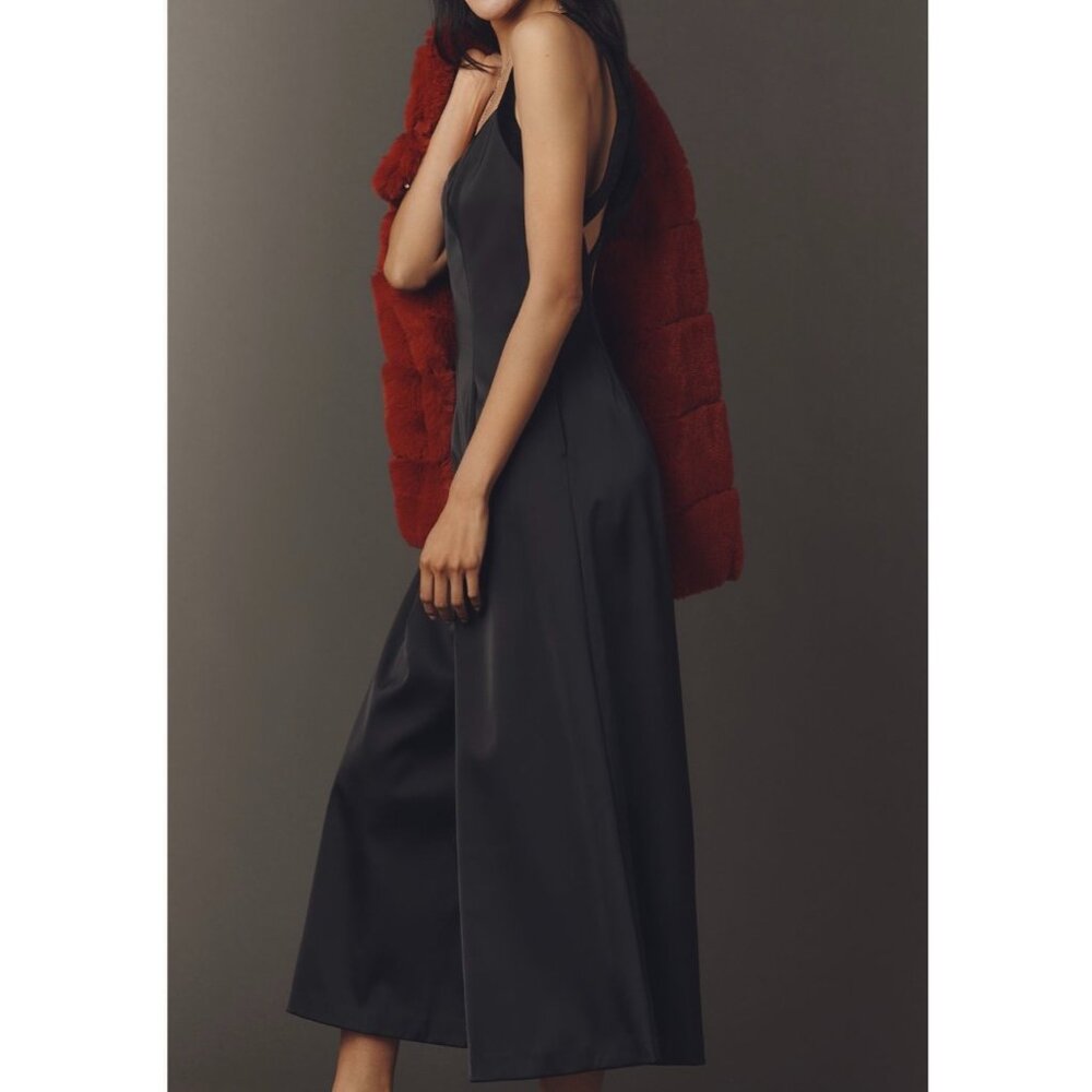 Anthropologie Black Satin Wide-Leg Jumpsuit Size 8 - Picture 3 of 5